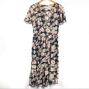 Band of Gypsies Black Floral Midi Dress